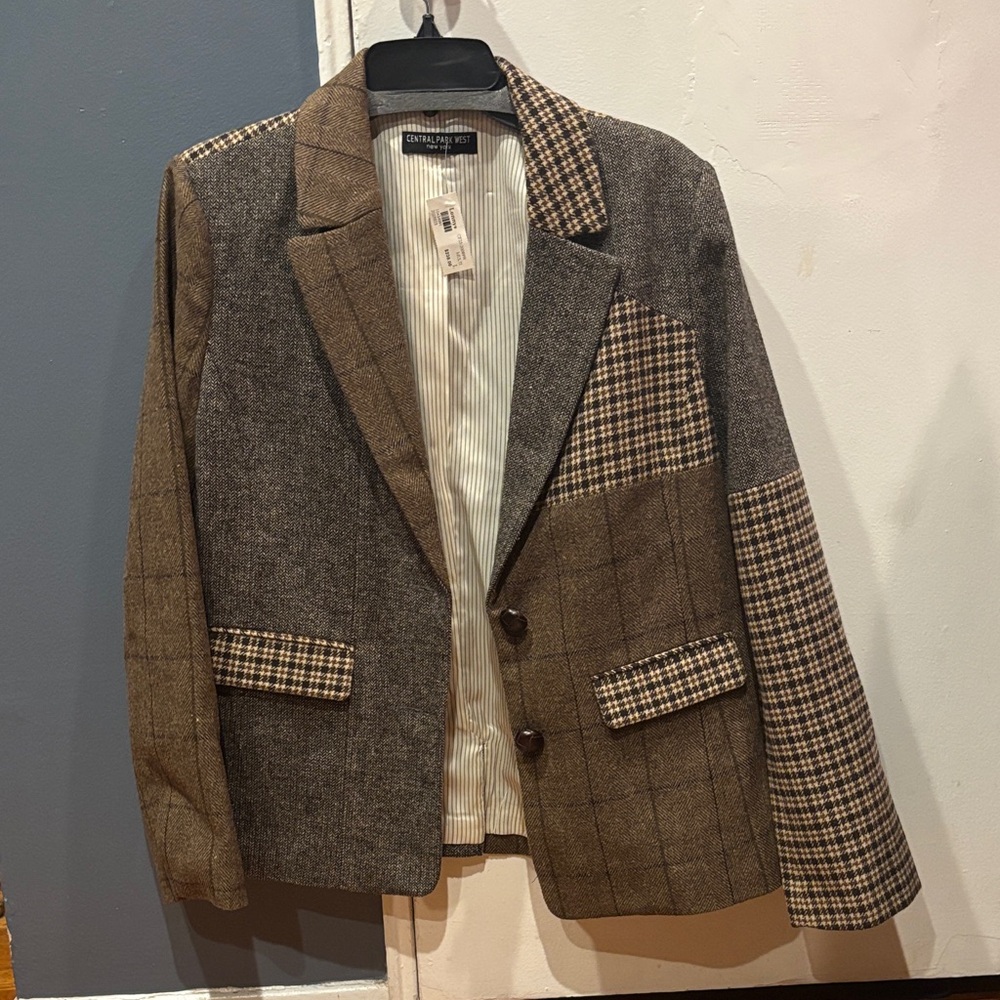 Central Park West Brown Plaid Blazer